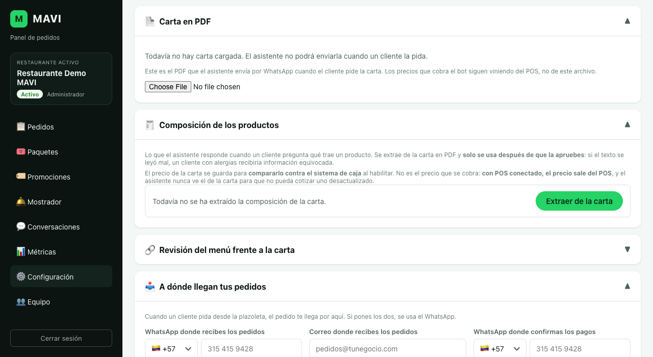 Sección Carta en PDF, todavía sin carta cargada.